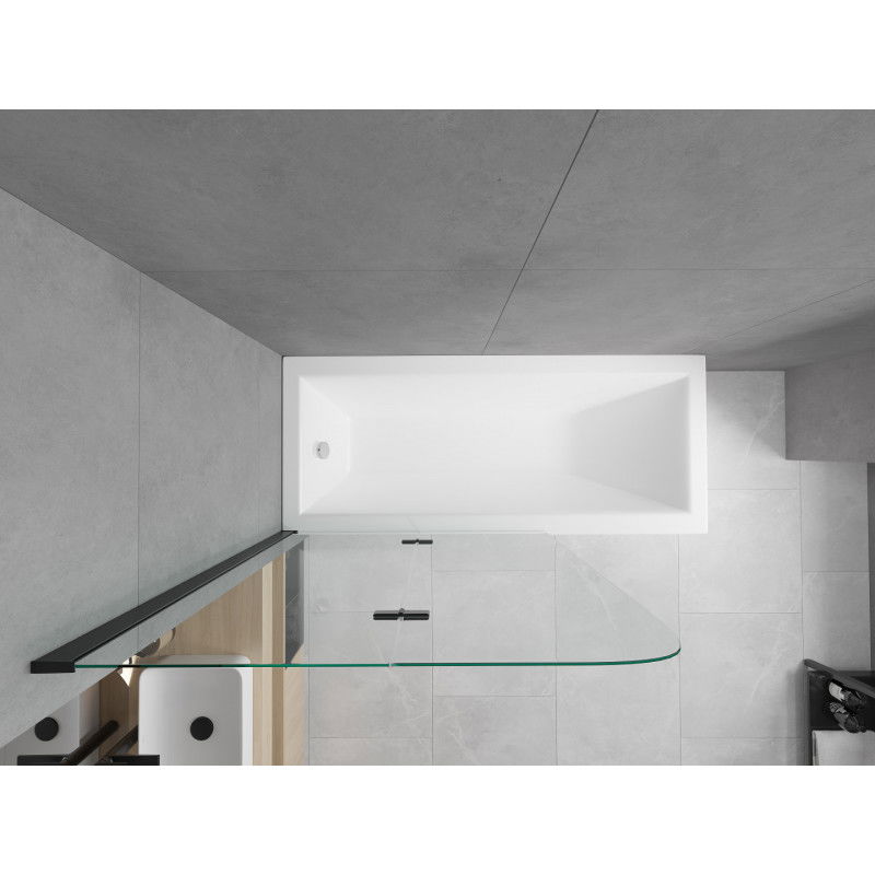 Mexen Cubik téglalap alakú kád 160 x 70 cm burkolattal és 2-szárnyú paravánnal 100 cm, átlátszó, fekete