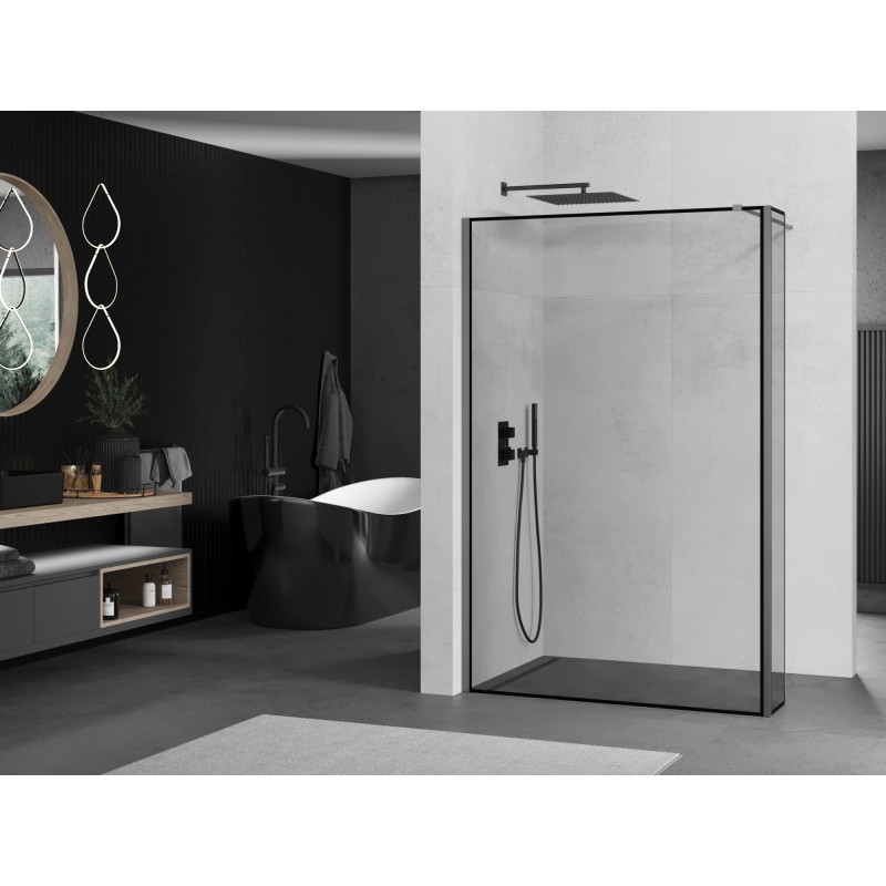 Mexen Kioto Walk-in zuhanyfal 120 x 30 cm, fekete keret, gun metal - 800-120-212-95-70-030