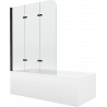 Mexen Cubik cadă dreptunghiulară 160 x 70 cm cu carcasă și paravan cu 3 aripi 120 cm, transparent, negru