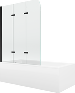 Mexen Cubik cadă dreptunghiulară 160 x 70 cm cu carcasă și paravan cu 3 aripi 120 cm, transparent, negru