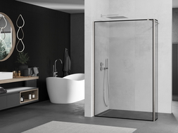 Mexen Kioto Walk-in zuhanyfal 140 x 40 cm, fekete keret, csiszolt nikkel - 800-140-212-97-70-040