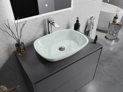Mexen Araks sticlă chiuvetă pe blat 54 x 39 cm, Albă - 24155430