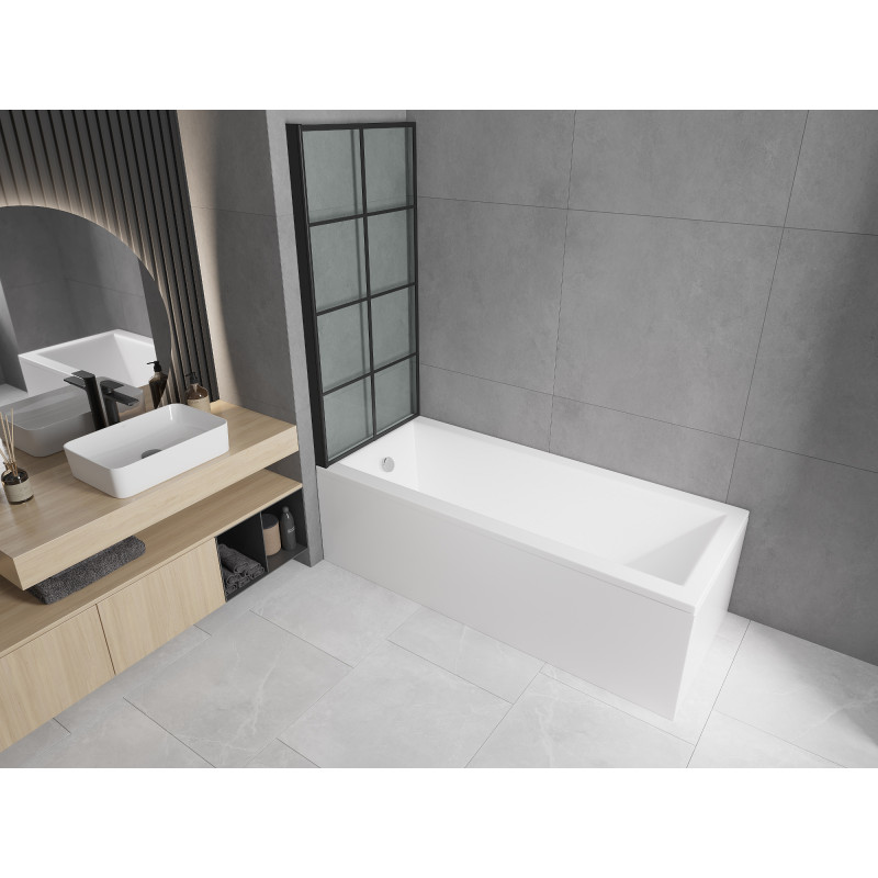 Mexen Cubik cadă dreptunghiulară 160 x 70 cm cu carcasă și paravan cu un panou de 70 cm, model negru - 550316070X9307017077