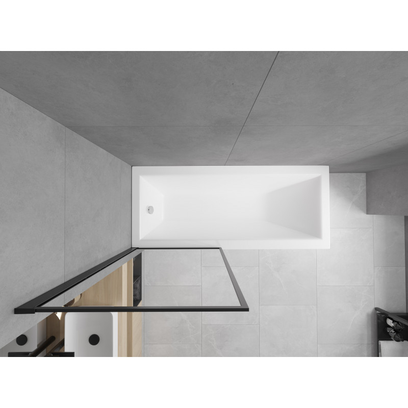 Mexen Cubik cadă dreptunghiulară 160 x 70 cm cu panou și ecran cu o singură aripă 80 cm, model negru fix