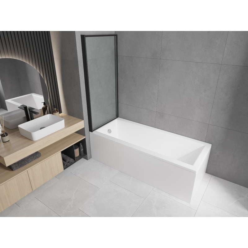 Mexen Cubik téglalap alakú kád 160 x 70 cm burkolattal és 1-szárnyú paravánnal 80 cm, fekete minta - 550316070X9308017070