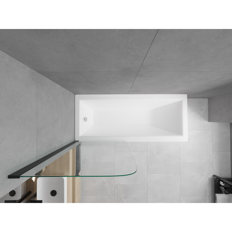 Mexen Cubik téglalap alakú kád 170 x 70 cm burkolattal és 1-szárnyú paravánnal 70 cm, átlátszó, fekete
