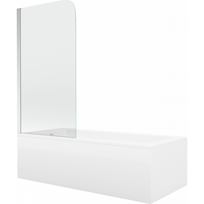 Mexen Cubik cadă dreptunghiulară 170 x 70 cm cu panouri si paravan cu 1 aripă 80 cm, transparent, Crom - 550317070X9008010100