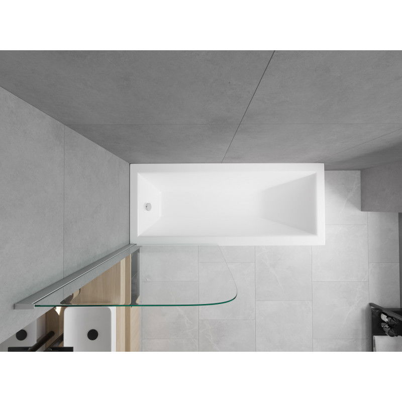 Mexen Cubik cadă dreptunghiulară 170 x 70 cm cu panou și paravan cu 1 canat 80 cm, transparent, crom - 550317070X9008010100