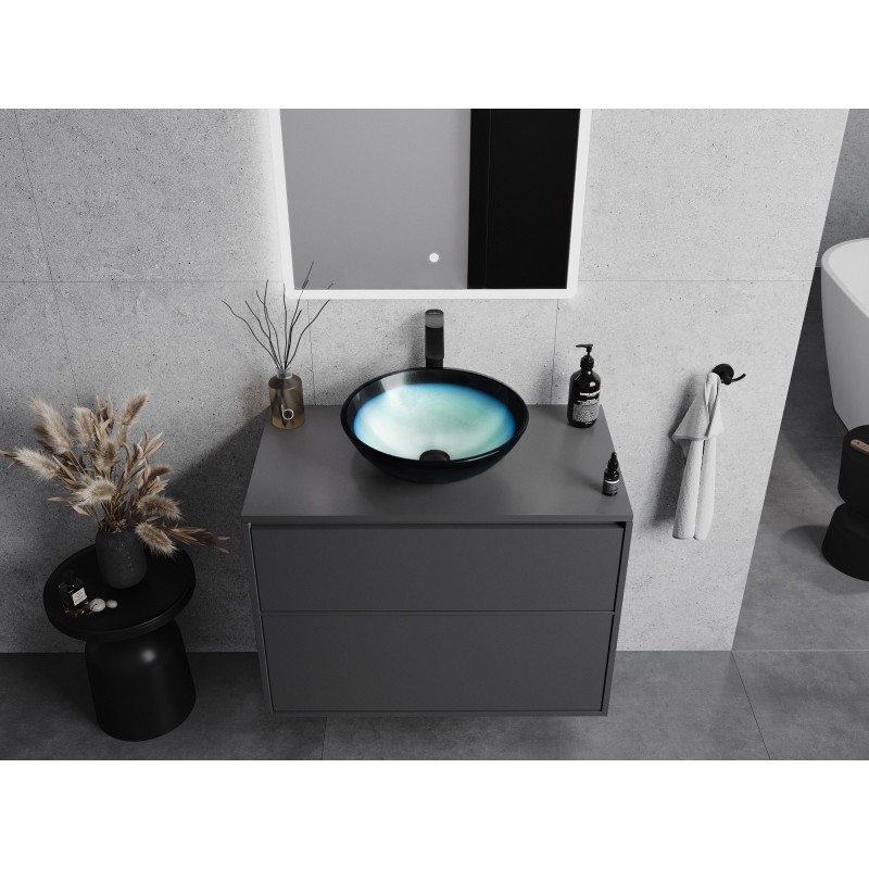 Mexen Mira kék, pulton álló üvegmosdó 42 x 42 cm - 24124247