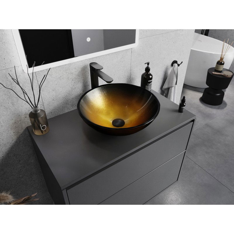 Mexen Mira üvegből készült pultra helyezhető mosdó 42 x 42 cm, sötét arany - 24124251