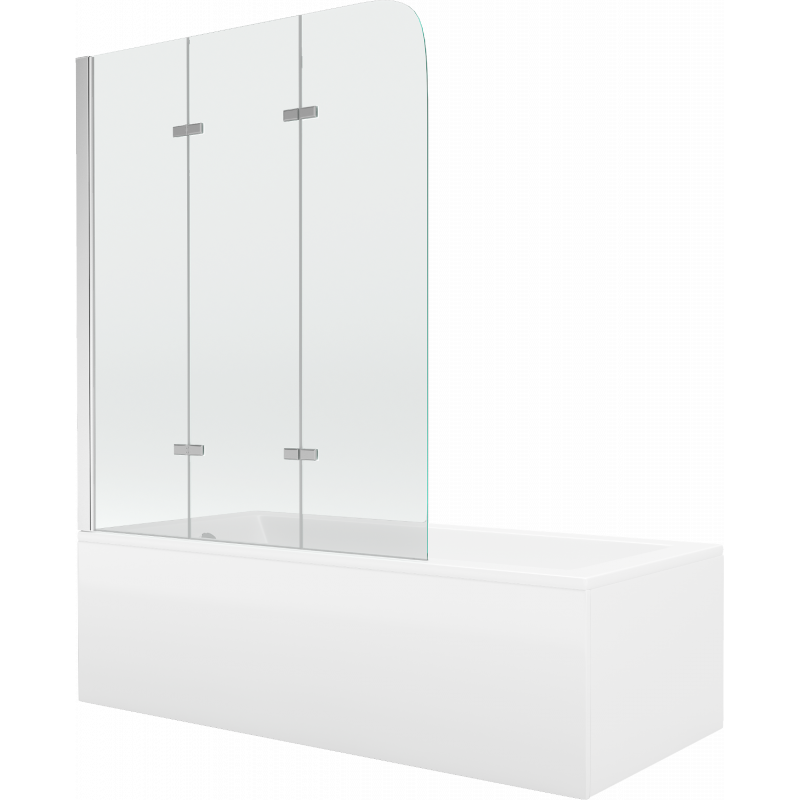 Mexen Cubik cadă dreptunghiulară 170 x 70 cm cu panouri si paravan cu 3 aripi 120 cm, transparent, Crom - 550317070X9012030100
