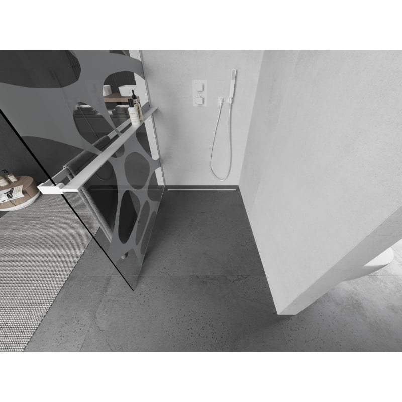 Mexen Kioto+ panou de duş cu raft Walk-in 100 x 200 cm, val alb, alb - 800-100-121-20-97