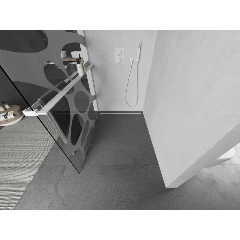 Mexen Kioto+ zuhanyfal polccal Walk-in 130 x 200 cm, fehér hullám, fehér - 800-130-121-20-97