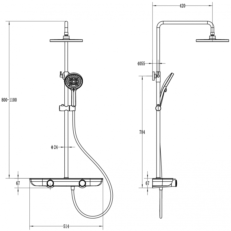 Mexen Axis süllyesztett zuhanykészlet esőztető fejjel és csappal, króm/fehér - 78112-20