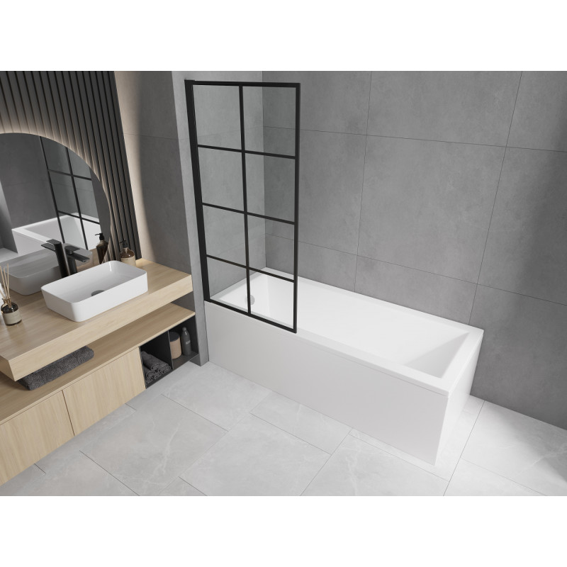 Mexen Cubik cadă dreptunghiulară 170 x 70 cm cu panou și paravan cu 1 canat de 80 cm, model negru fix - 550317070X9308007077