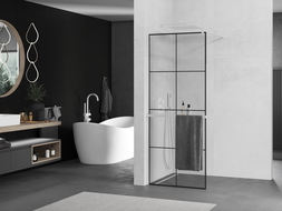 Mexen Kioto+ panou de duş cu suport Walk-in 70 x 200 cm, model negru, alb - 800-070-121-20-77