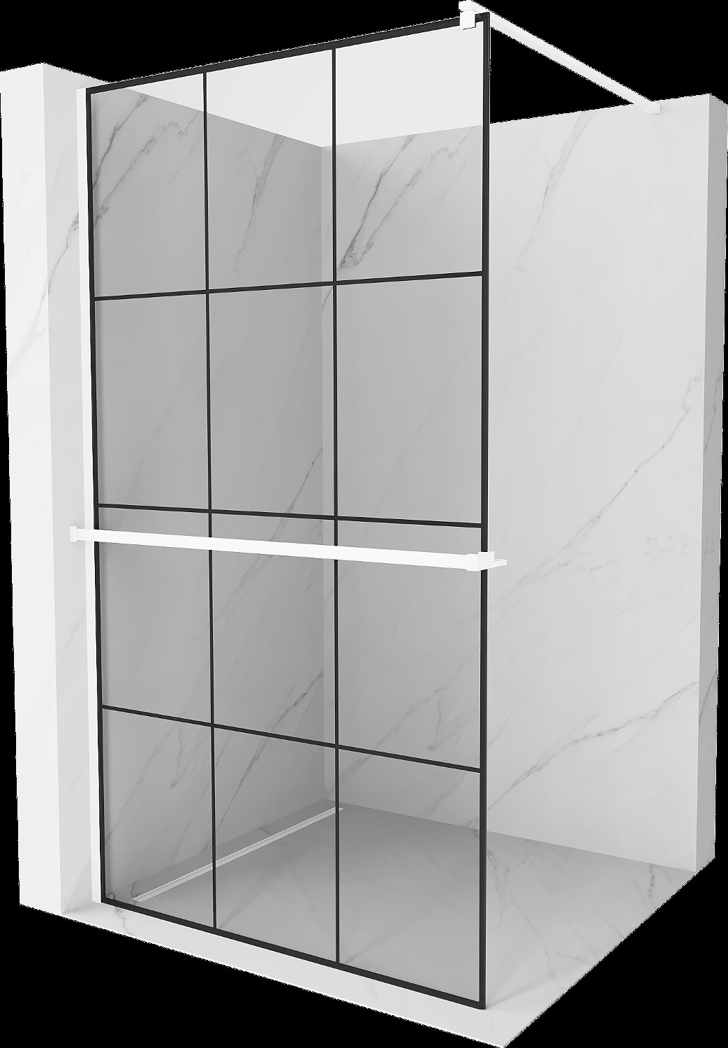 Mexen Kioto+ perete de dus cu suport Walk-in 100 x 200 cm, model negru, alb - 800-100-121-20-77