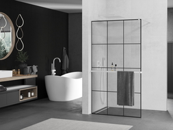 Mexen Kioto+ perete de dus cu suport Walk-in 100 x 200 cm, model negru, alb - 800-100-121-20-77