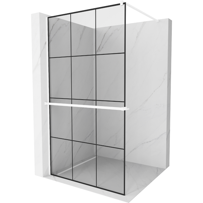 Mexen Kioto+ Zuhanyfal polccal 120 x 200 cm, fekete rács, fehér - 800-120-121-20-77