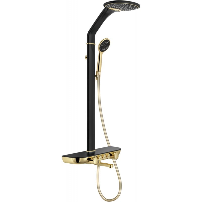 Mexen Blaze fali zuhanykészlet esőztető fejjel és csappal, fekete/arany - 78109-75