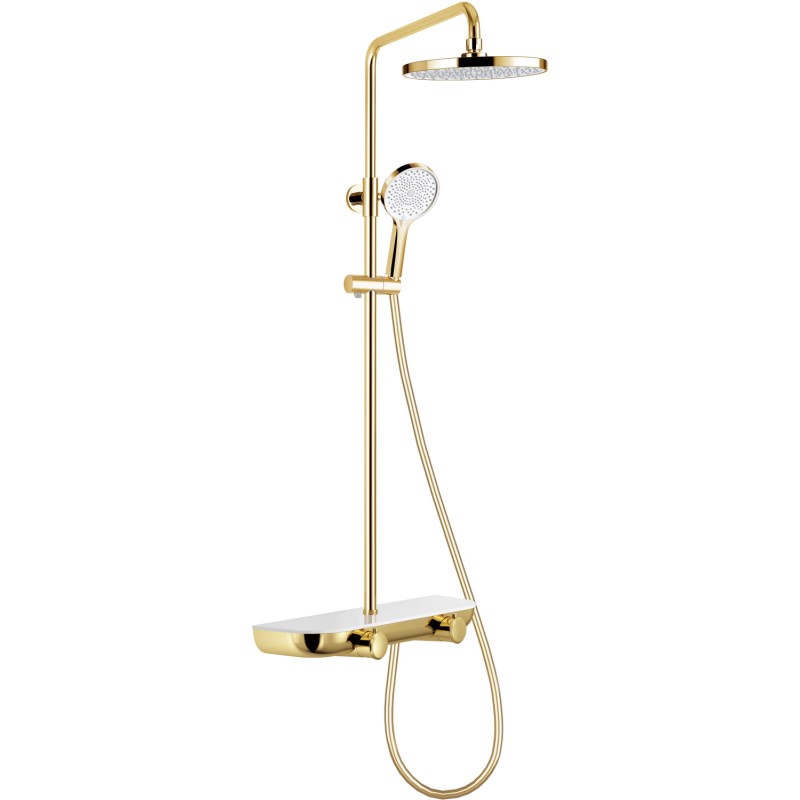 Mexen Axis set de duș exterior cu duș fix și baterie, auriu/alb - 78112-25