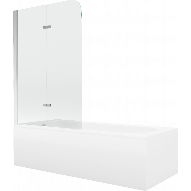 Mexen Vega cadă dreptunghiulară 150 x 70 cm cu carcasă și paravan cu 2 panouri 80 cm, transparent, cromat