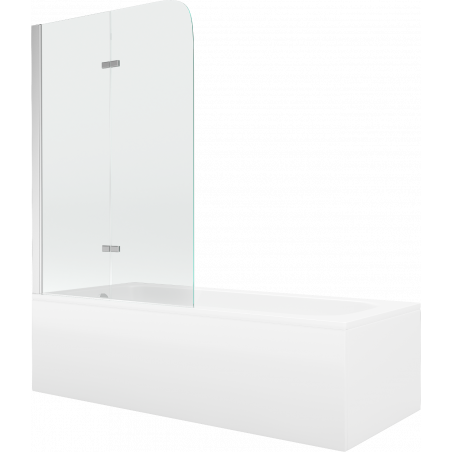 Mexen Vega cadă dreptunghiulară 150 x 70 cm cu panou și paravan cu 2 uși de 80 cm, transparent, crom - 550115070X9008020100