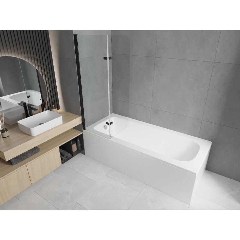 Mexen Vega cadă dreptunghiulară 150 x 70 cm cu carcasă și paravan cu 2 uși 80 cm, transparent, negru - 550115070X9008027000