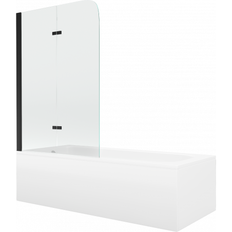 Mexen Vega cadă dreptunghiulară 150 x 70 cm cu panou și paravan cu 2 aripi 100 cm, transparent, negru - 550115070X9010027000