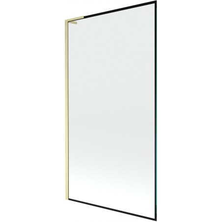 Mexen Next L fürdőkádparaván, 1-szárnyú, 100 x 150 cm, fekete keret, kefélt arany - 895-100-000-03-70-55