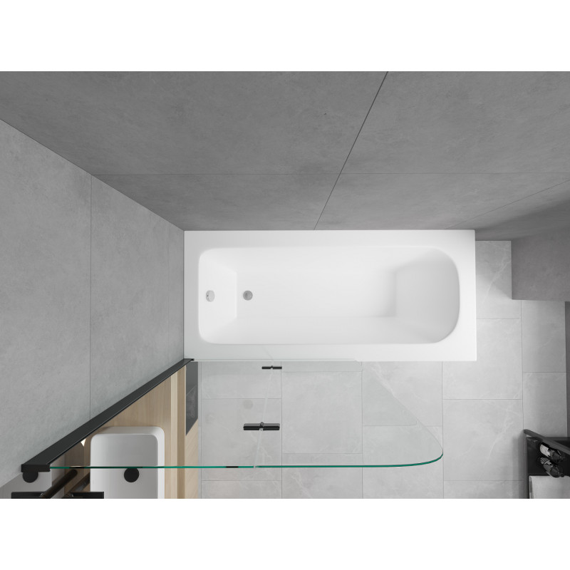 Mexen Vega cadă dreptunghiulară 150 x 70 cm cu panou și paravan cu 2 aripi 100 cm, transparent, negru - 550115070X9010027000
