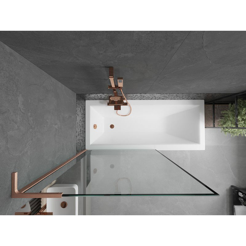 Mexen Next L kádparaván 1 szárnyú 100 x 150 cm, fekete keret, kefe hatású réz - 895-100-000-03-70-65