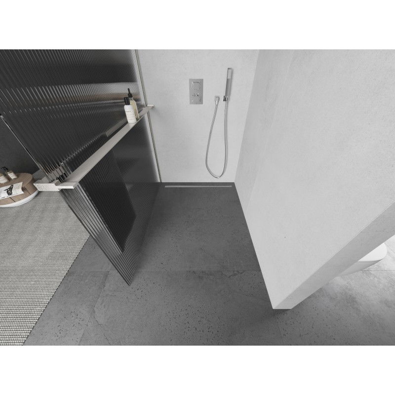 Mexen Kioto+ L zuhanyfal polccal Walk-in 100 x 200 cm, csíkos, kefélt nikkel - 800-100-123-97-09