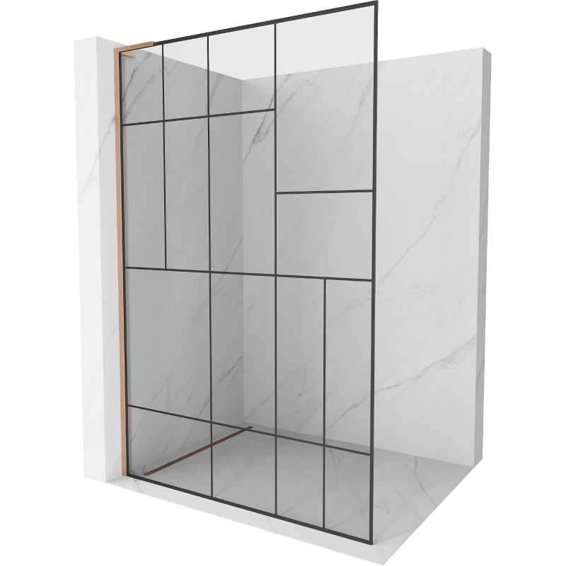 Mexen Kioto L walk-in zuhanyfal 70 x 200 cm, fekete mintázat, kefeelt réz - 800-070-103-65-78