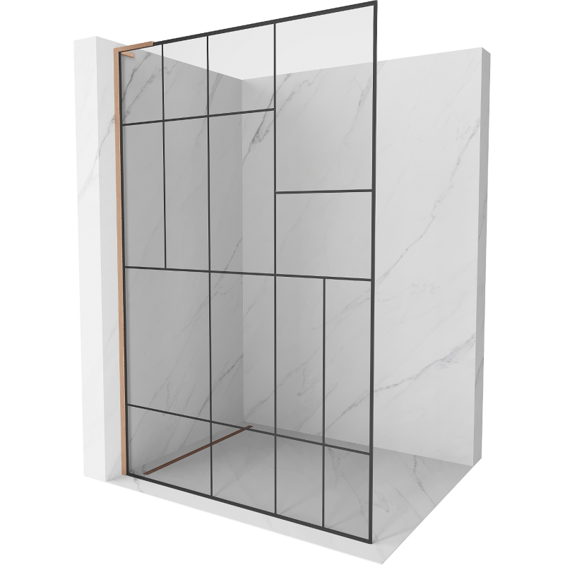Mexen Kioto L perete duș Walk-in 100 x 200 cm, model negru, cupru șlefuit - 800-100-103-65-78