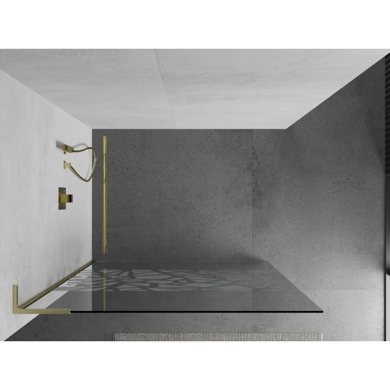 Mexen Kioto L zuhanyfal Walk-in 120 x 200 cm, fehér minta, arany kefe - 800-120-103-55-85