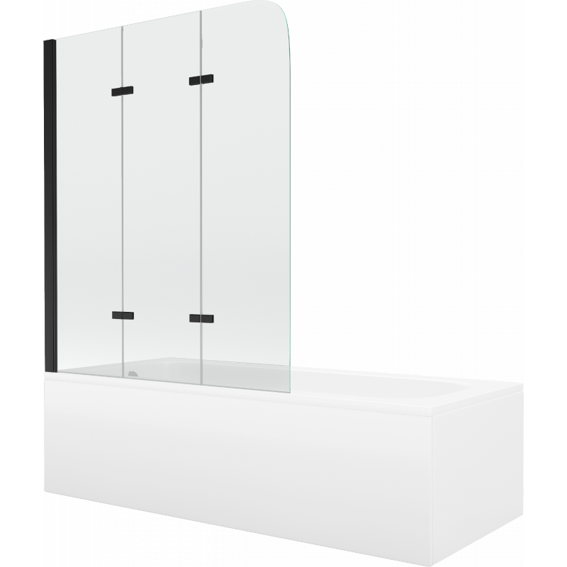 Mexen Vega téglalap alakú kád 150 x 70 cm burkolattal és 3-szárnyas paravánnal 120 cm, átlátszó, fekete - 550115070X9012037000