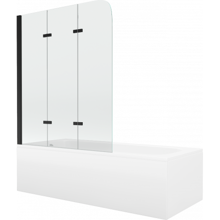 Mexen Vega cadă dreptunghiulară 150 x 70 cm cu cadru și paravan cu 3 aripi 120 cm, transparent, negru - 550115070X9012037000