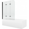 Mexen Vega téglalap alakú kád 150 x 70 cm burkolattal és 3-szárnyas paravánnal 120 cm, átlátszó, fekete - 550115070X9012037000