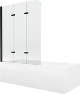 Mexen Vega cadă dreptunghiulară 150 x 70 cm cu panouri si paravan cu 3 aripi 120 cm, transparent, Neagră - 550115070X9012037000