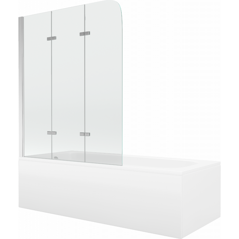 Mexen Vega téglalap alakú kád 150 x 70 cm burkolattal és 3-szárnyú paravánnal 120 cm, átlátszó, króm - 550115070X9012030100