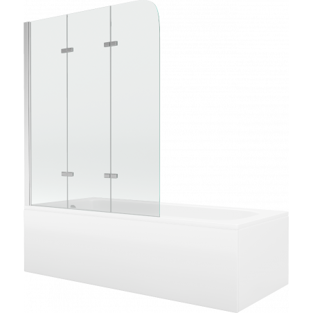 Mexen Vega cadă dreptunghiulară 150 x 70 cm cu panouri si paravan cu 3 aripi 120 cm, transparent, Crom - 550115070X9012030100