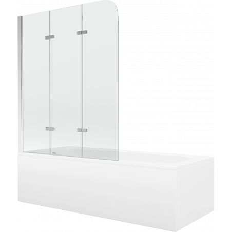 Mexen Vega téglalap alakú kád 150 x 70 cm burkolattal és 3-szárnyú paravánnal 120 cm, átlátszó, króm - 550115070X9012030100
