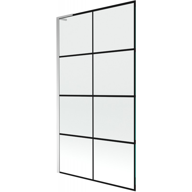 Mexen Next L fürdőszobai paraván, 1-szárnyú, 100 x 150 cm, fekete rács, króm - 895-100-000-03-77-01