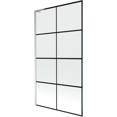 Mexen Next L fürdőszobai paraván, 1-szárnyú, 100 x 150 cm, fekete rács, króm - 895-100-000-03-77-01