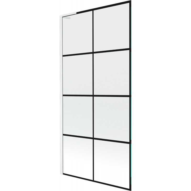 Mexen Next L fürdőszobai paraván 1-szárnyú 90 x 150 cm, fekete rácsos, fehér - 895-090-000-03-77-20