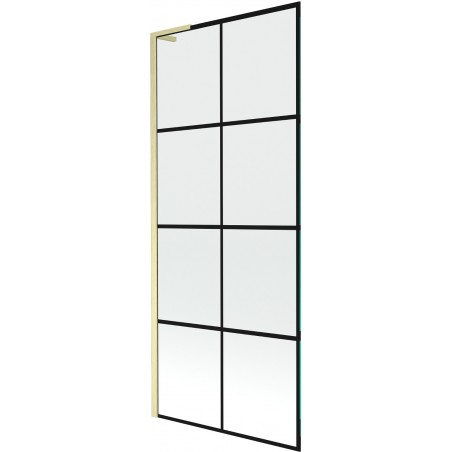 Mexen Next L egyajtós kádparaván 80 x 150 cm, fekete rácsos, aranyszálcsiszolt - 895-080-000-03-77-55