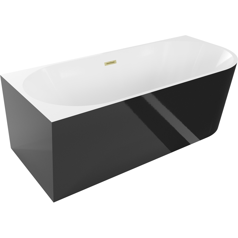 Mexen Mia szabadon álló sarokkád bal 150 x 75 cm, fehér/fekete, arany kefélt túlcsorduló - 52691507575L-55