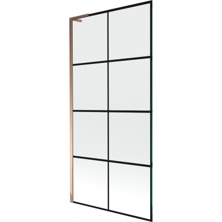 Mexen Next L fürdőkád paraván 1-szárnyú 90 x 150 cm, fekete rács, rózsaarany - 895-090-000-03-77-60