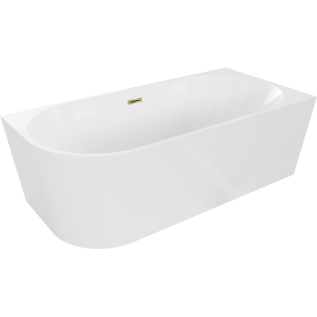 Cadă freestanding Mexen Mia colțară dreapta 150 x 75 cm, albă, cu preaplin auriu - 52691507500P-50